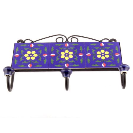 Navy Blue And Tiny Flower Ceramic Tiles Hooks